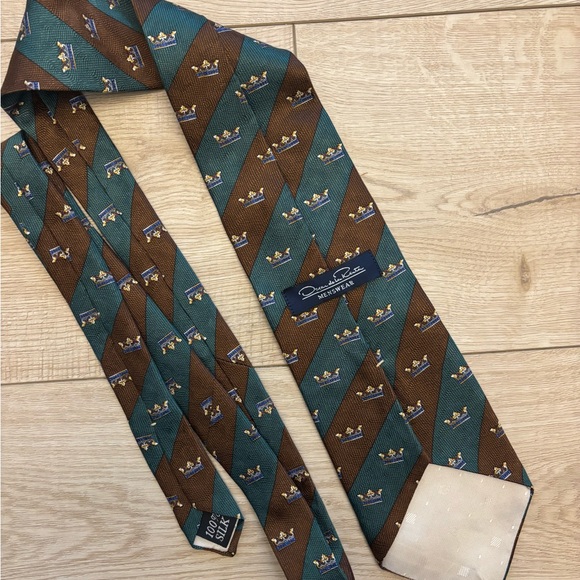 Vintage Oscar de la Renta Men's Green and Brown Tie Vintage Silk Tie - Picture 2 of 5